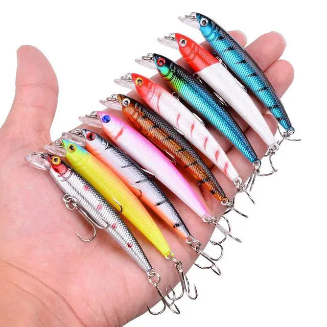 Alt view image 7 of 7 - Fishing Lures Kit Mixed Including Minnow Popper Crank Baits with Hooks for Saltwater Freshwater Trout Bass Salmon Fishing