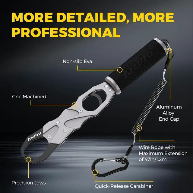 Alt view image 4 of 7 - 2-in-1 Fish Lip Gripper, One-Finger Operation Aluminum Alloy Fish Gripper with Scale, 60lb Weighing Fish Grabber for Large Fish, 360° Swivel Handle, Corrosion-Resistant for Saltwater & Freshwater