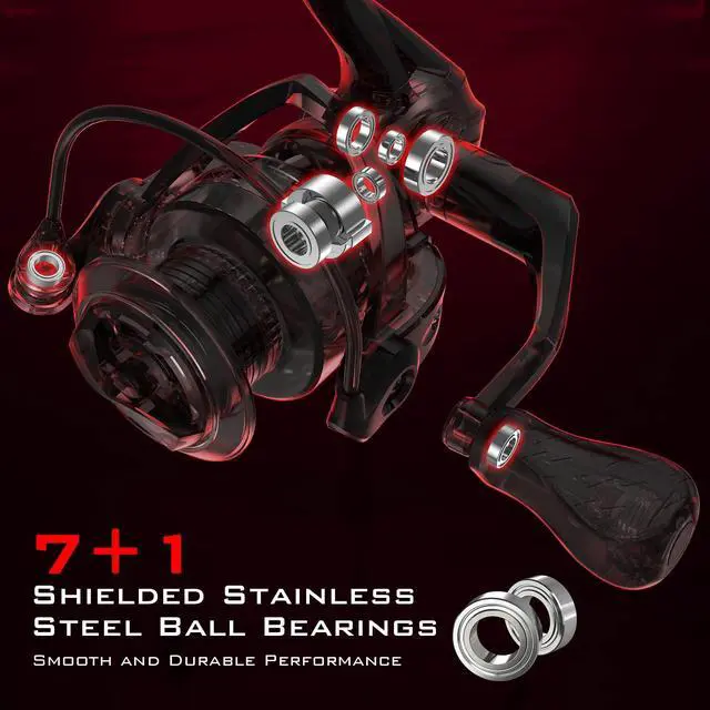 Alt view image 3 of 7 - Royale Legend Fishing Reel - 5.2:1/6.2:1 Gear Ratio Spinning Reel, Up to 22 Lbs of Carbon Drag, 5+1/7+1 Stainless Steel Ball Bearings, Graphite Frame, Asymmetric Spinning Reel Rotor Design