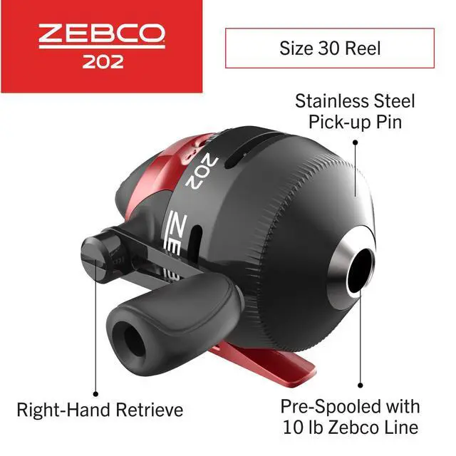 Alt view image 3 of 7 - 202 & 404 Spincast Reels and Fishing Rod Combos (2-Pack), 5-Foot 6-Inch 2-Piece Fishing Pole, Size 30 and 40 Reels, Right-Hand Retrieve, Pre-Spooled with 10 lb and 15 lb Cajun Line, Black/Red