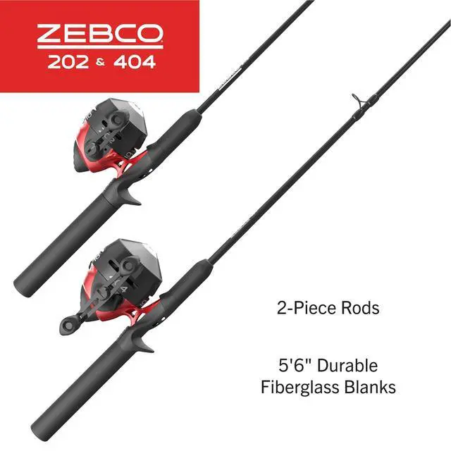 Alt view image 2 of 7 - 202 & 404 Spincast Reels and Fishing Rod Combos (2-Pack), 5-Foot 6-Inch 2-Piece Fishing Pole, Size 30 and 40 Reels, Right-Hand Retrieve, Pre-Spooled with 10 lb and 15 lb Cajun Line, Black/Red