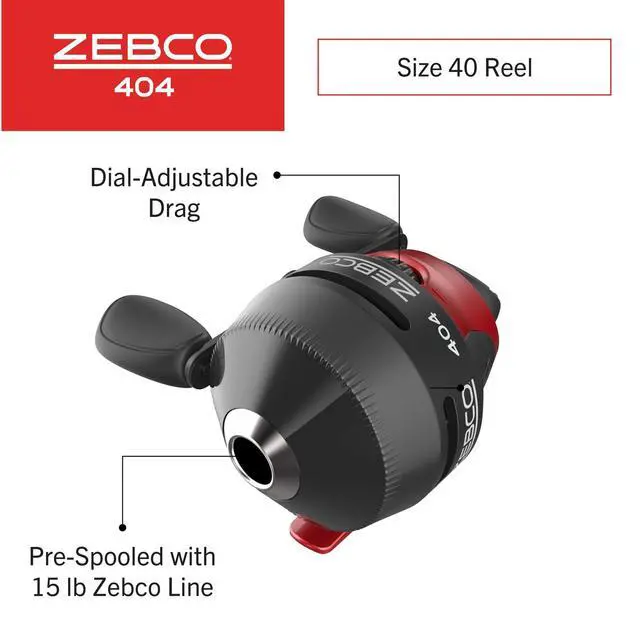 Alt view image 5 of 7 - 202 & 404 Spincast Reels and Fishing Rod Combos (2-Pack), 5-Foot 6-Inch 2-Piece Fishing Pole, Size 30 and 40 Reels, Right-Hand Retrieve, Pre-Spooled with 10 lb and 15 lb Cajun Line, Black/Red