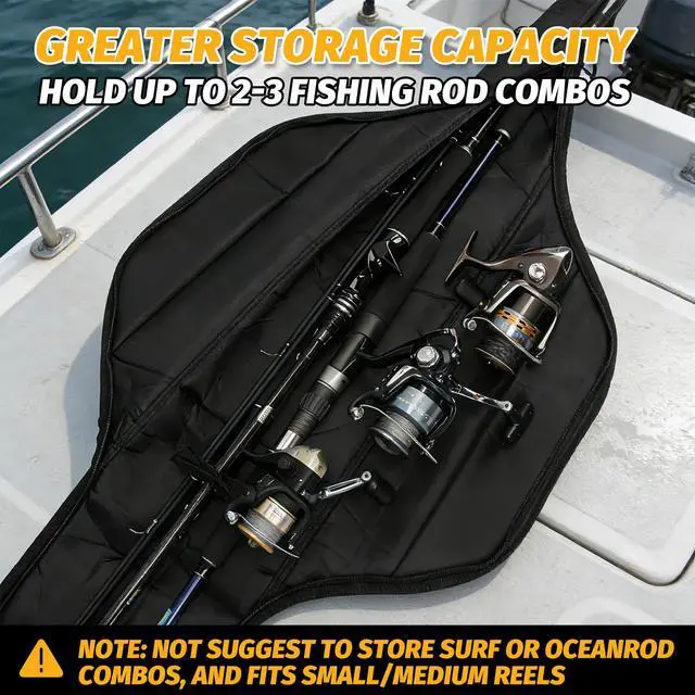 Alt view image 3 of 6 - PB4 4.4ft~5ft Fishing Rod and Reel Case, Portable Folded Fishing Pole Case, 0.6ft/8" Extended Design Fishing Spinning Rod Bag, Store Up to 2~3 Fishing Rods and Reels, 52"~60"