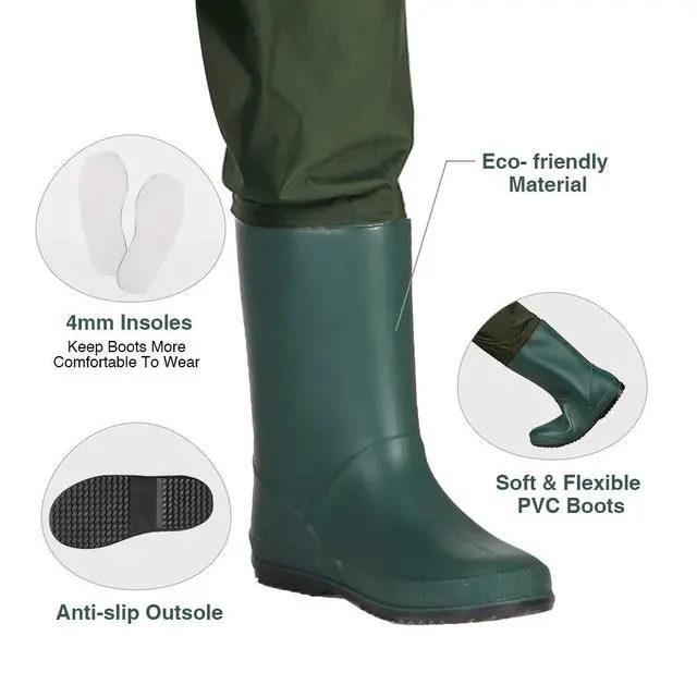 Alt view image 4 of 6 - Chest Kids Waders, Waterproof Lightweight for Fishing Hunting | PVC Youth Waders for Toddler Children, Safety Bootfoot Waders with Non-Slip Rubber Boots & Boot Hanger