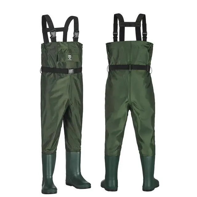 Alt view image 6 of 6 - Chest Kids Waders, Waterproof Lightweight for Fishing Hunting | PVC Youth Waders for Toddler Children, Safety Bootfoot Waders with Non-Slip Rubber Boots & Boot Hanger