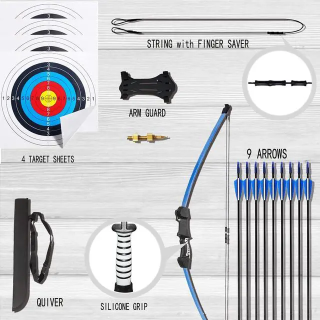 Alt view image 3 of 7 - 45" Youth Bow and Arrows Set for Kids 8-12 Teens Recurve Archery Beginner Gift Longbow Kit, Outdoor Hunting Play Gift, 9 Arrows, 4 Target Face for Backyard Game Age 12-14 14-16