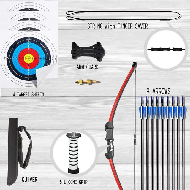 Alt view image 3 of 7 - 45" Youth Bow and Arrows Set for Kids 8-12 Teens Recurve Archery Beginner Gift Longbow Kit, Outdoor Hunting Play Gift, 9 Arrows, 4 Target Face for Backyard Game Age 12-14 14-16