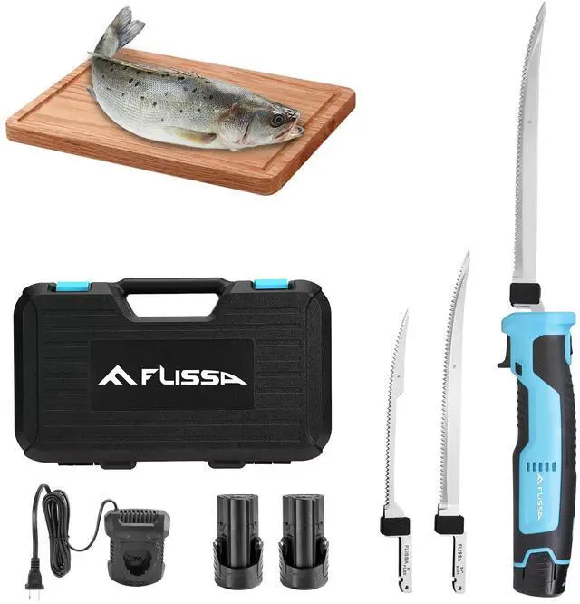 Main image of Cordless Electric Fillet Knife for Fish with 8" and 10" Stainless Steel Blades, 12V Rechargeable Electric Knife with Non-Slip Handle, 2 Packs Long Lasting Lithium-ion Battery, Portable Carry Case