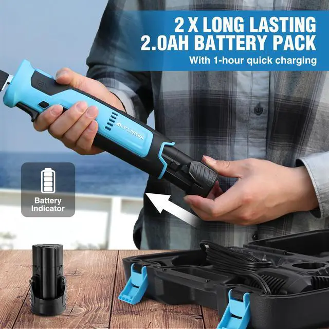 Alt view image 4 of 7 - Cordless Electric Fillet Knife for Fish with 8" and 10" Stainless Steel Blades, 12V Rechargeable Electric Knife with Non-Slip Handle, 2 Packs Long Lasting Lithium-ion Battery, Portable Carry Case