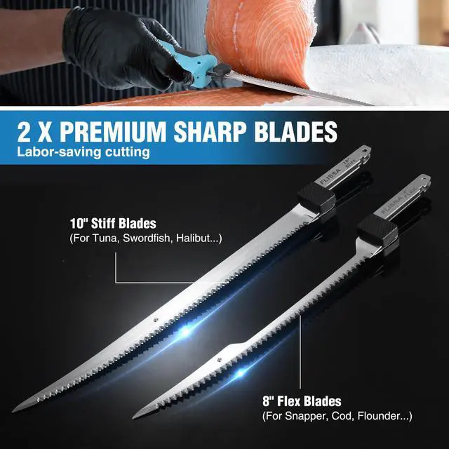 Alt view image 6 of 7 - Cordless Electric Fillet Knife for Fish with 8" and 10" Stainless Steel Blades, 12V Rechargeable Electric Knife with Non-Slip Handle, 2 Packs Long Lasting Lithium-ion Battery, Portable Carry Case