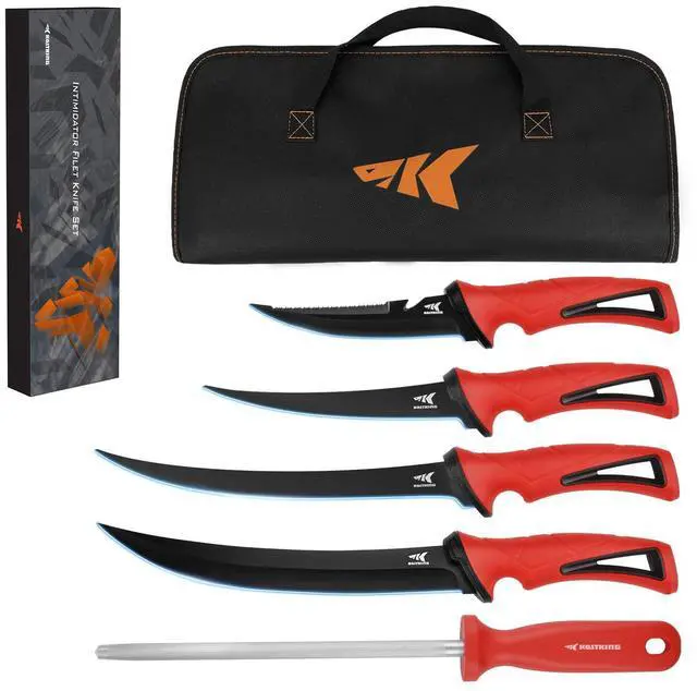 Main image of Intimidator Bait Knife and Filet Knives, Ultra-Sharp G4116 German Stainless-Steel Blades, Fresh or Saltwater, Non-Slip Handle, Durable Storage Bag, and Honing Rod, Fishing Gear and Gifts for Men