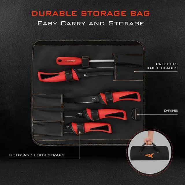 Alt view image 2 of 6 - Intimidator Bait Knife and Filet Knives, Ultra-Sharp G4116 German Stainless-Steel Blades, Fresh or Saltwater, Non-Slip Handle, Durable Storage Bag, and Honing Rod, Fishing Gear and Gifts for Men