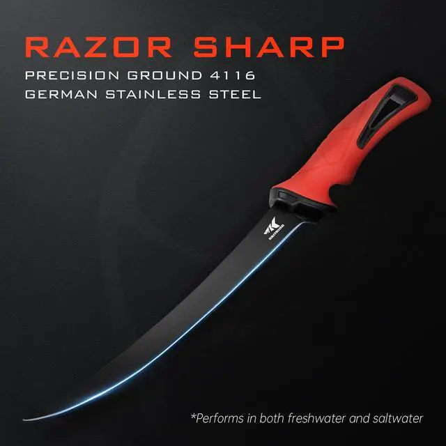 Alt view image 3 of 6 - Intimidator Bait Knife and Filet Knives, Ultra-Sharp G4116 German Stainless-Steel Blades, Fresh or Saltwater, Non-Slip Handle, Durable Storage Bag, and Honing Rod, Fishing Gear and Gifts for Men
