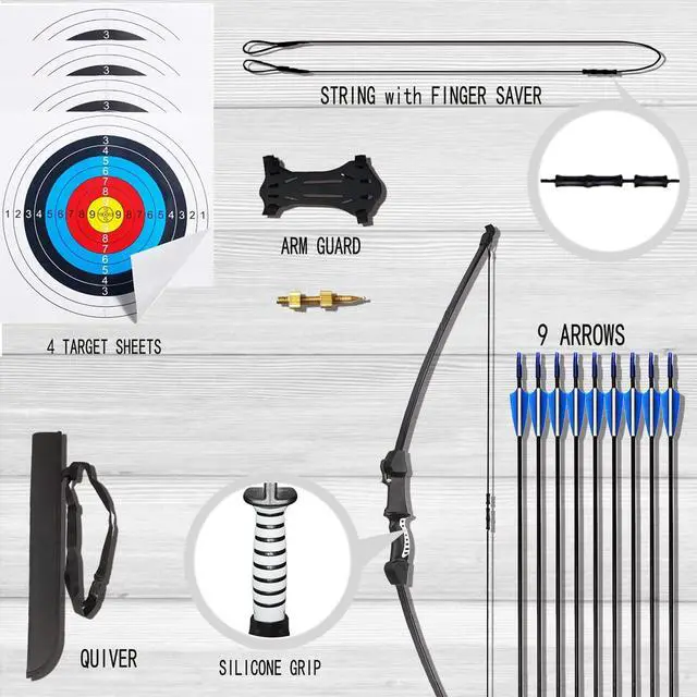 Alt view image 3 of 7 - 45" Youth Bow and Arrows Set for Kids 8-12 Teens Recurve Archery Beginner Gift Longbow Kit, Outdoor Hunting Play Gift, 9 Arrows, 4 Target Face for Backyard Game Age 12-14 14-16