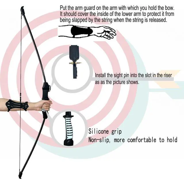 Alt view image 6 of 7 - 45" Youth Bow and Arrows Set for Kids 8-12 Teens Recurve Archery Beginner Gift Longbow Kit, Outdoor Hunting Play Gift, 9 Arrows, 4 Target Face for Backyard Game Age 12-14 14-16