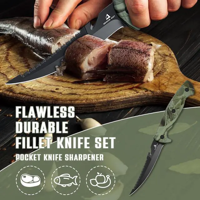 Alt view image 2 of 7 - Fish Fillet Boning Knife Set for Meat Cutting, Ultra-Sharp German Stainless-Steel Fishing Knife, Fresh or Saltwater, with A Durable Storage Bag and A Sharpenning Tool