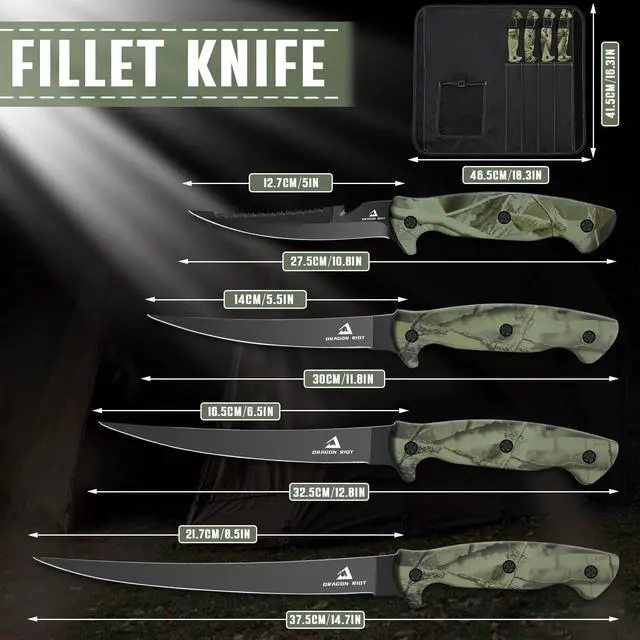 Alt view image 5 of 7 - Fish Fillet Boning Knife Set for Meat Cutting, Ultra-Sharp German Stainless-Steel Fishing Knife, Fresh or Saltwater, with A Durable Storage Bag and A Sharpenning Tool