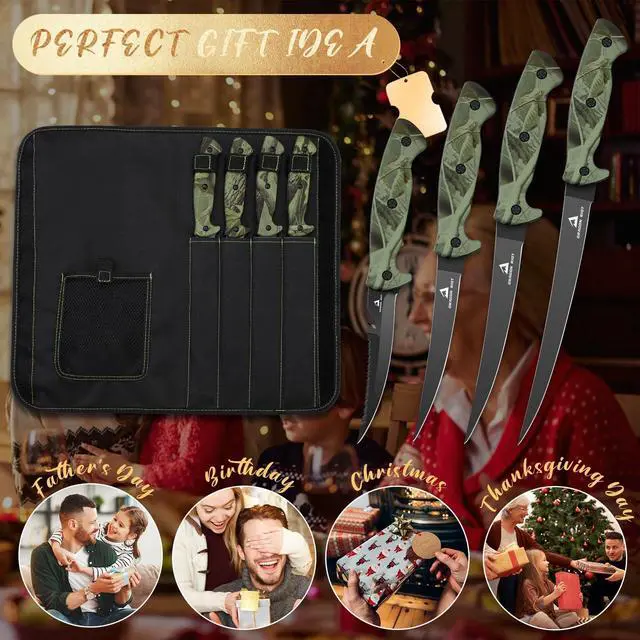 Alt view image 7 of 7 - Fish Fillet Boning Knife Set for Meat Cutting, Ultra-Sharp German Stainless-Steel Fishing Knife, Fresh or Saltwater, with A Durable Storage Bag and A Sharpenning Tool