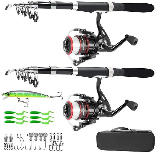 Main image of Fishing Pole Combo Set,2.1m/6.89ft 2PCS Collapsible Rods 2PCS Spinning Reels Lures Set Carrier Bag Carbon Fiber Telescopic Fishing Rods Sea Saltwater Freshwater Kit Fishing Rod Reel Combos
