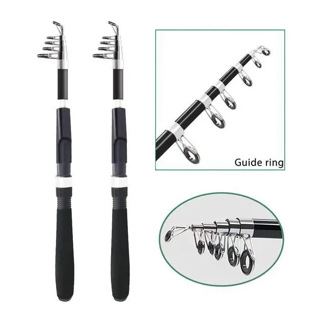 Alt view image 3 of 6 - Fishing Pole Combo Set,2.1m/6.89ft 2PCS Collapsible Rods 2PCS Spinning Reels Lures Set Carrier Bag Carbon Fiber Telescopic Fishing Rods Sea Saltwater Freshwater Kit Fishing Rod Reel Combos