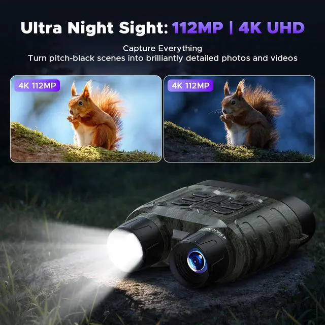 Alt view image 2 of 6 - Night Vision Goggles, 4K Night Vision Binoculars, 112MP Infrared Binoculars, 12X Digital Zoom 5000mAh Rechargeable Battery with 64GB Card, External Flashlight 1500ft View Range Tech Gadgets Telescope