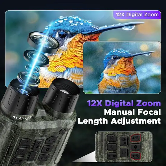 Alt view image 3 of 6 - Night Vision Goggles, 4K Night Vision Binoculars, 112MP Infrared Binoculars, 12X Digital Zoom 5000mAh Rechargeable Battery with 64GB Card, External Flashlight 1500ft View Range Tech Gadgets Telescope