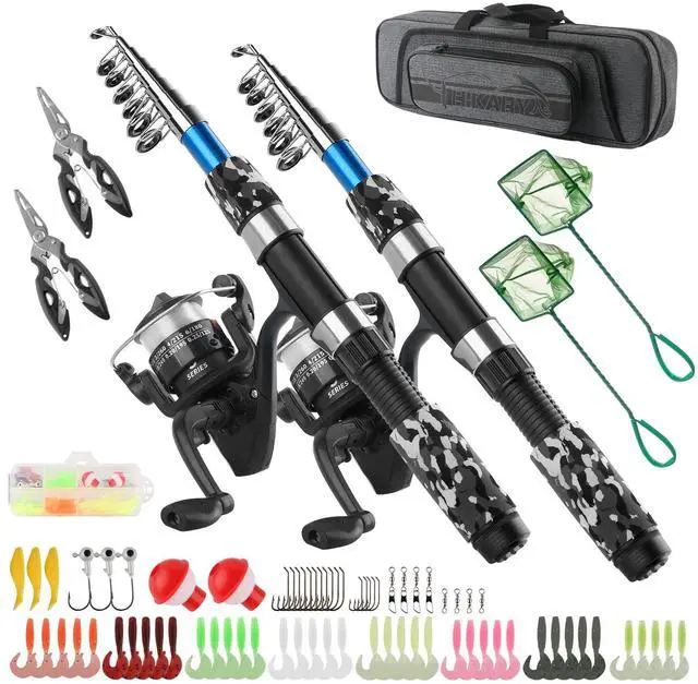 Main image of Fishing Rod Reel Combos Collapsible Fishing Rod Kit, 2PCS Telescopic Fishing Pole+2PCS Spinning Reels+Lures Hooks+Tackle Bag+Fishing Accessories Full Combo for Kids Youth