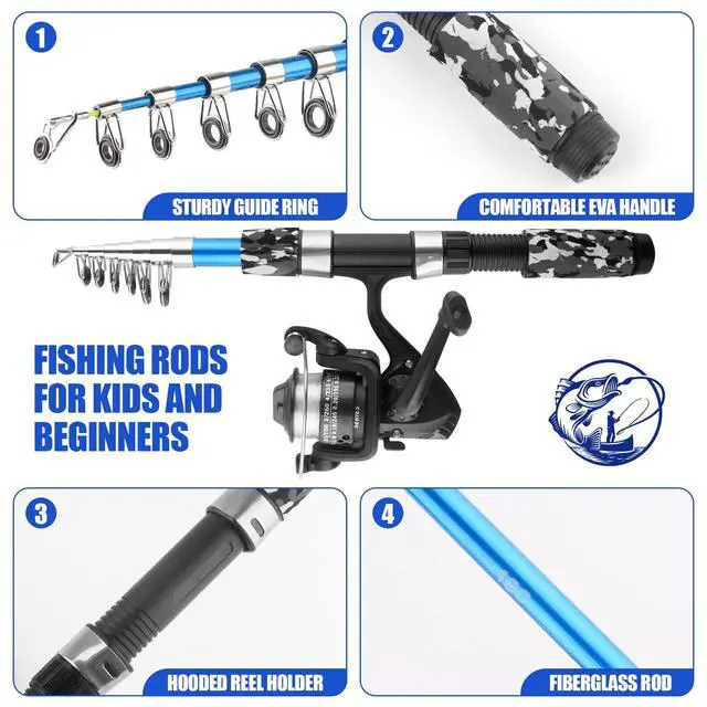 Alt view image 3 of 7 - Fishing Rod Reel Combos Collapsible Fishing Rod Kit, 2PCS Telescopic Fishing Pole+2PCS Spinning Reels+Lures Hooks+Tackle Bag+Fishing Accessories Full Combo for Kids Youth