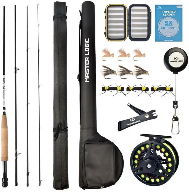 Main image of Fly Fishing Rod and Reel Combo Starter Kit, Graphite Fly Rod with Cork Handle, Die Cast Aluminum Reel, Fly Box Case & Fishing Flies and Carrying Case and Accessories