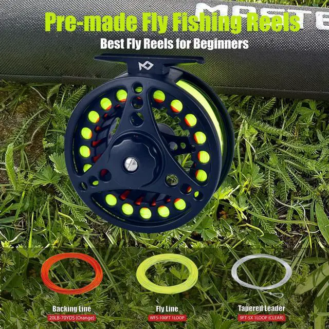 Alt view image 3 of 7 - Fly Fishing Rod and Reel Combo Starter Kit, Graphite Fly Rod with Cork Handle, Die Cast Aluminum Reel, Fly Box Case & Fishing Flies and Carrying Case and Accessories