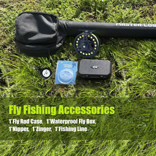 Alt view image 5 of 7 - Fly Fishing Rod and Reel Combo Starter Kit, Graphite Fly Rod with Cork Handle, Die Cast Aluminum Reel, Fly Box Case & Fishing Flies and Carrying Case and Accessories
