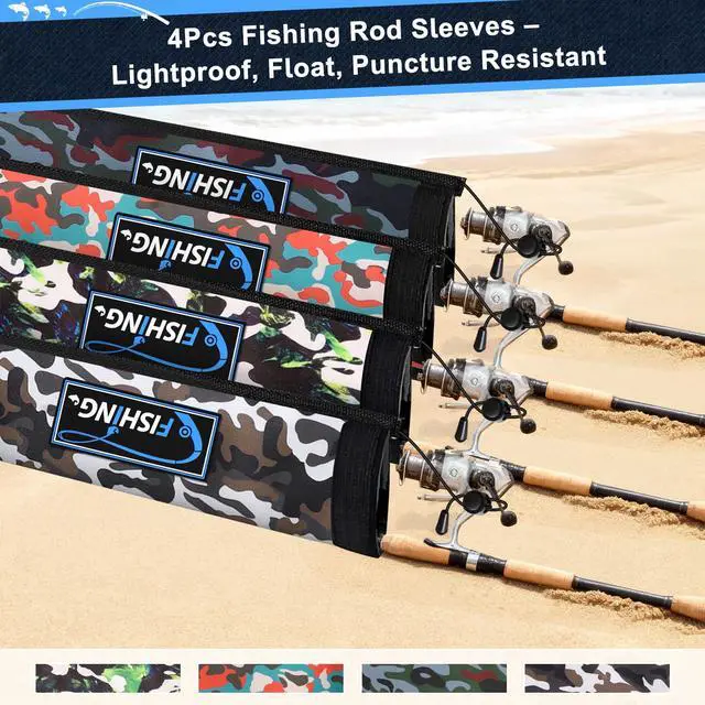 Alt view image 2 of 7 - Neoprene Fishing Rod Sleeves for Casting, Spinning, Trolling Pole - Protective Cover Rod Sock with Hanging Loop & Lanyard- Floating, Puncture Resistant, Lightproof