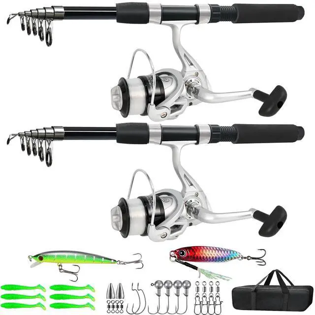 Main image of Fishing Pole Combo, 6.9ft 2Pcs Telescopic Rods Set, Collapsible Carbon Fiber Fishing Rods, 2PCS Spinning Reel Set with Carrier Bag Freshwater Fishing Rod and Reel Combos Kits