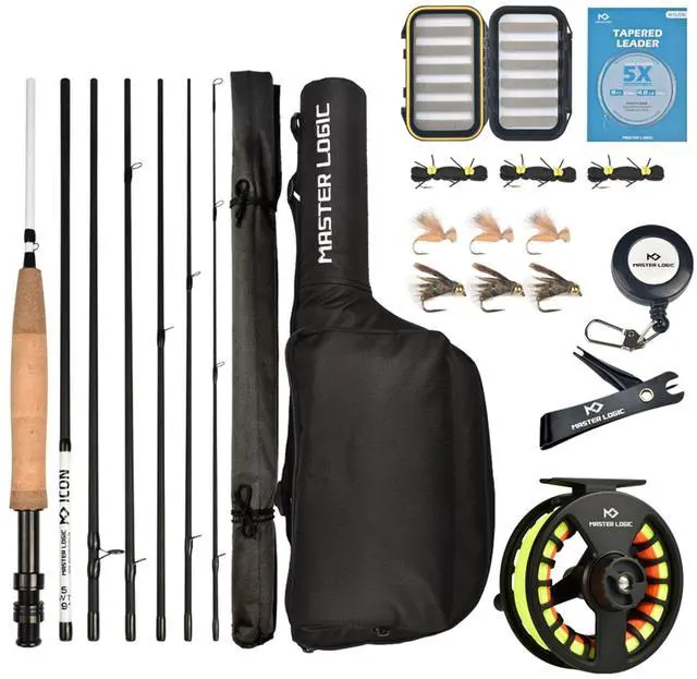 Main image of Fly Fishing Rod and Reel Combo Starter Kit, Graphite Fly Rod with Cork Handle, Die Cast Aluminum Reel, Fly Box Case & Fishing Flies and Carrying Case and Accessories
