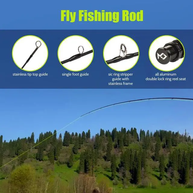 Alt view image 2 of 7 - Fly Fishing Rod and Reel Combo Starter Kit, Graphite Fly Rod with Cork Handle, Die Cast Aluminum Reel, Fly Box Case & Fishing Flies and Carrying Case and Accessories