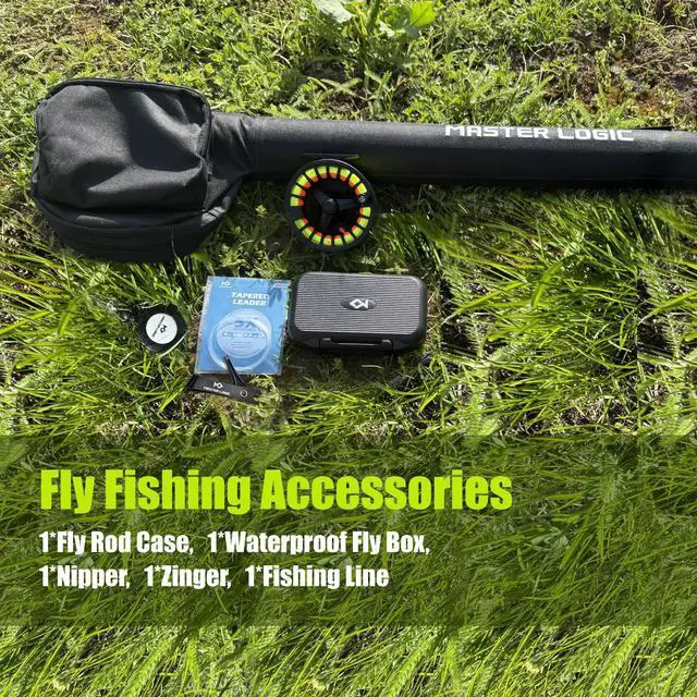 Alt view image 5 of 7 - Fly Fishing Rod and Reel Combo Starter Kit, Graphite Fly Rod with Cork Handle, Die Cast Aluminum Reel, Fly Box Case & Fishing Flies and Carrying Case and Accessories