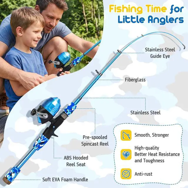 Alt view image 3 of 7 - Kids Fishing Pole, Telescopic Fishing Rod and Reel Combo, Fishing Gear Kit with Backpack, Tackle Box, Spincast Reel, Youth Toddler Fishing Poles for Boys Girls Age 3-5 5-10