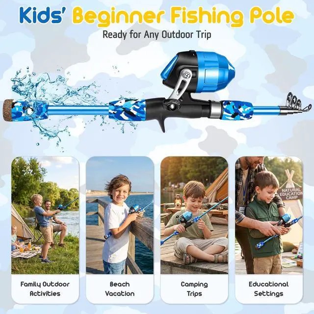 Alt view image 6 of 7 - Kids Fishing Pole, Telescopic Fishing Rod and Reel Combo, Fishing Gear Kit with Backpack, Tackle Box, Spincast Reel, Youth Toddler Fishing Poles for Boys Girls Age 3-5 5-10