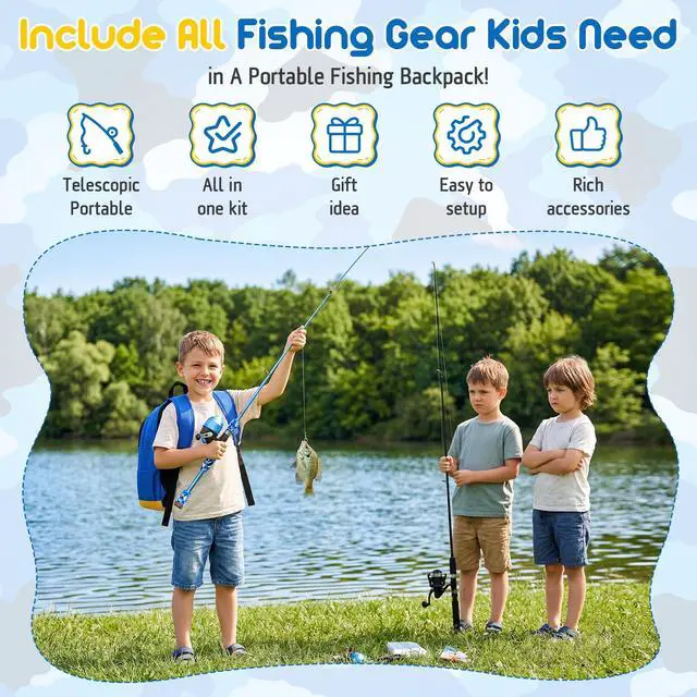Alt view image 7 of 7 - Kids Fishing Pole, Telescopic Fishing Rod and Reel Combo, Fishing Gear Kit with Backpack, Tackle Box, Spincast Reel, Youth Toddler Fishing Poles for Boys Girls Age 3-5 5-10