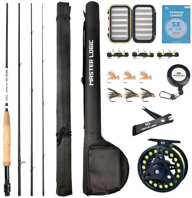 Main image of Fly Fishing Rod and Reel Combo Starter Kit, Graphite Fly Rod with Cork Handle, Die Cast Aluminum Reel, Fly Box Case & Fishing Flies and Carrying Case and Accessories
