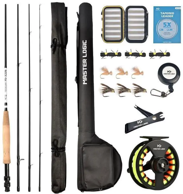 Main image of Fly Fishing Rod and Reel Combo Starter Kit, Graphite Fly Rod with Cork Handle, Die Cast Aluminum Reel, Fly Box Case & Fishing Flies and Carrying Case and Accessories