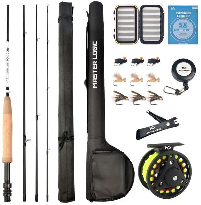 Main image of Fly Fishing Rod and Reel Combo Starter Kit, Graphite Fly Rod with Cork Handle, Die Cast Aluminum Reel, Fly Box Case & Fishing Flies and Carrying Case and Accessories