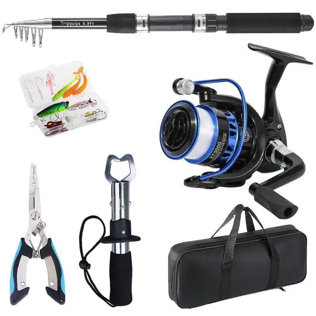 Alt view image 3 of 7 - Fishing Rod, 6.9ft Telescopic Fishing Rod and Reel Combo with Fishing Pliers and Lip Gripper Fishing Equipment, 5.2:1 Pre-Loaded Spinning Reel Combo Set Fishing Pole