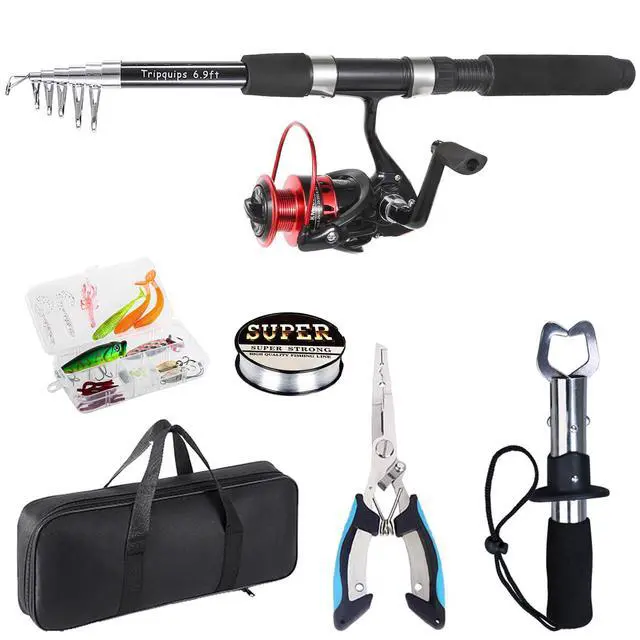 Alt view image 2 of 7 - Fishing Rod, 6.9ft Telescopic Fishing Rod and Reel Combo with Fishing Pliers and Lip Gripper Fishing Equipment, 5.2:1 Pre-Loaded Spinning Reel Combo Set Fishing Pole