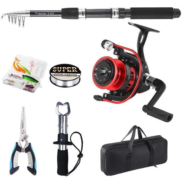 Alt view image 3 of 7 - Fishing Rod, 6.9ft Telescopic Fishing Rod and Reel Combo with Fishing Pliers and Lip Gripper Fishing Equipment, 5.2:1 Pre-Loaded Spinning Reel Combo Set Fishing Pole