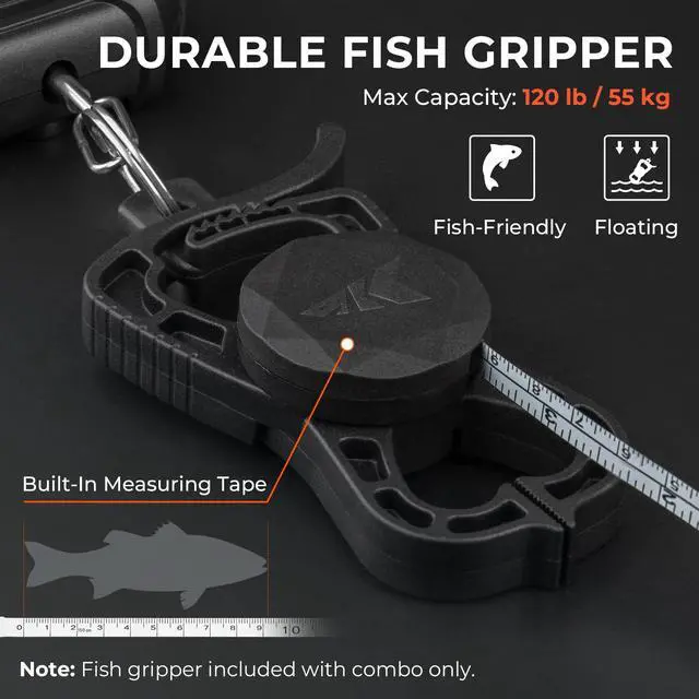 Alt view image 5 of 7 - Weighmaster Mechanical-Digital Fishing Scale with Lip Gripper, 120 lb Capacity, 2.5" Backlit Display, High-Precision Sensor, 9 Weight Memory, Temperature Detection, IPX6 Waterproof