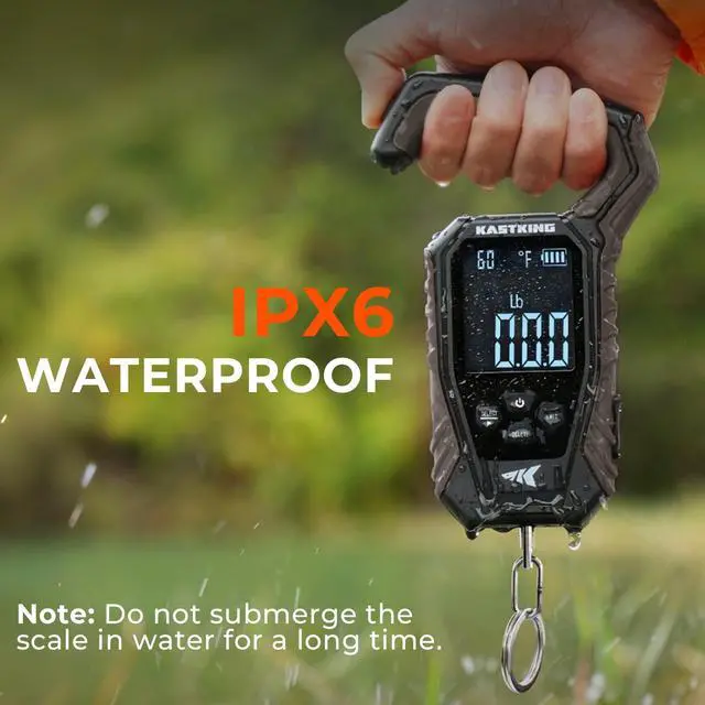 Alt view image 7 of 7 - Weighmaster Mechanical-Digital Fishing Scale with Lip Gripper, 120 lb Capacity, 2.5" Backlit Display, High-Precision Sensor, 9 Weight Memory, Temperature Detection, IPX6 Waterproof