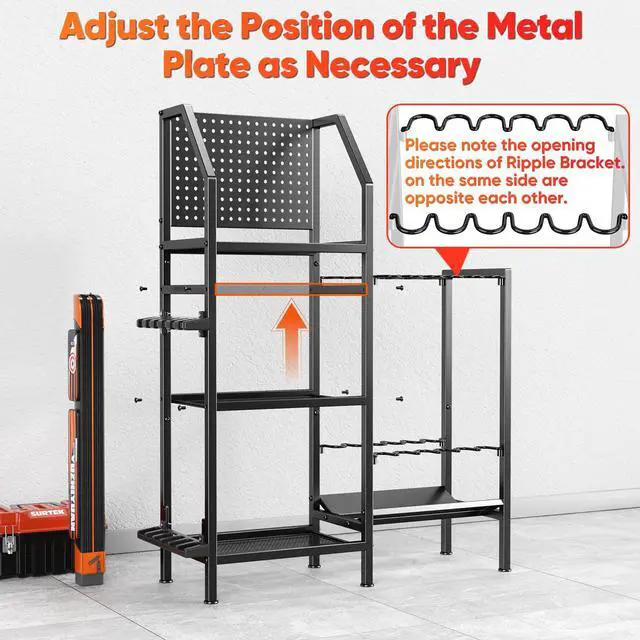 Alt view image 5 of 6 - Fishing Rod Holders for Garage,Fishing Rod Rack Storage up to 18 Rods,3 Tier Adjust Heavy Duty Metal Fish Pole Stand Organizer with Pegboard for Fishing Gear and Equipment Accessories