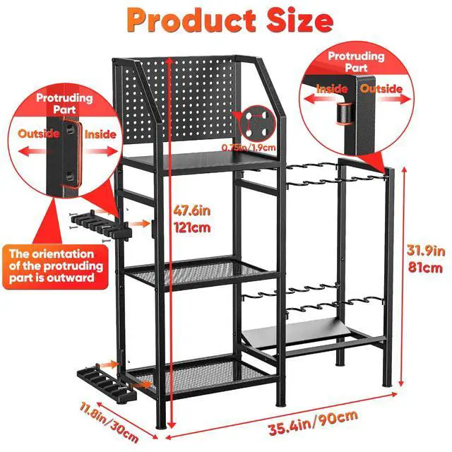 Alt view image 2 of 6 - Fishing Rod Holders for Garage,Fishing Rod Rack Storage up to 18 Rods,3 Tier Adjust Heavy Duty Metal Fish Pole Stand Organizer with Pegboard for Fishing Gear and Equipment Accessories