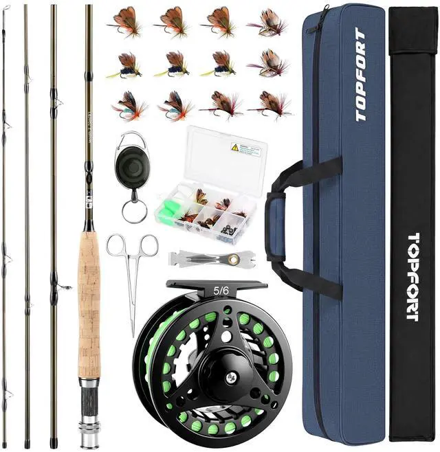 Main image of Fly Fishing Rod and Reel Combo, 4-Piece Fly Rod Kit with Complete Fly Fishing Gear: Fly Rod, Pre-Spooled Fly Fishing Reel, Fishing Flies, Leader, Forceps, Nipper and Carrying Case